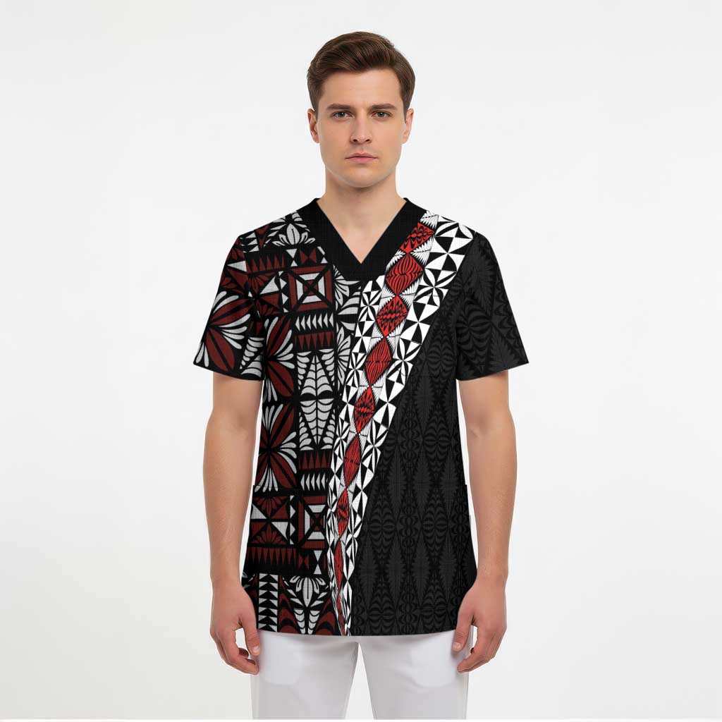 Tonga Ngatu Art Tattoo Polynesian Scrub Top LT03 - Polynesian Pride