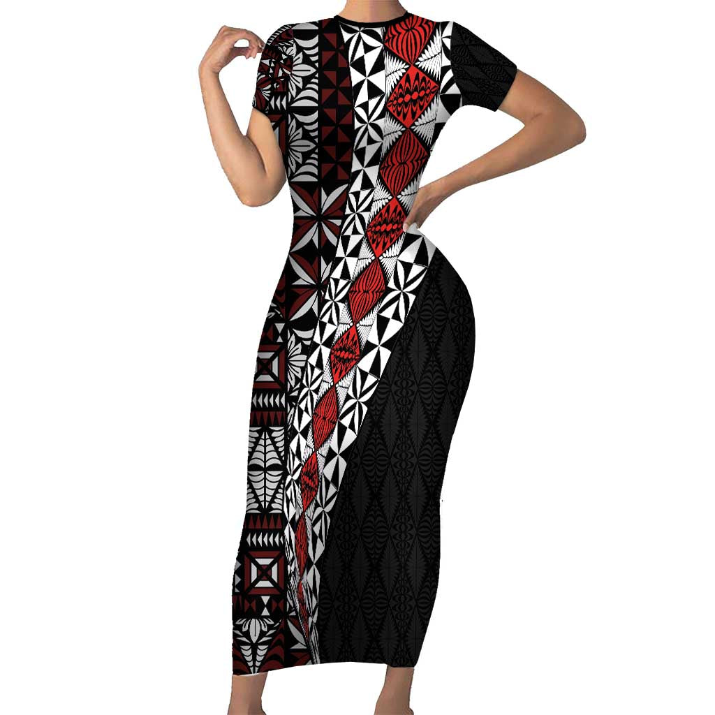 Tonga Ngatu Art Tattoo Polynesian Short Sleeve Bodycon Dress