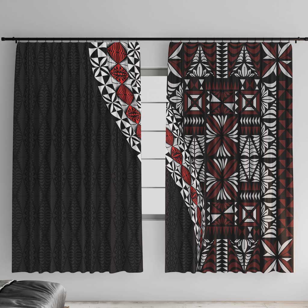 Tonga Ngatu Art Tattoo Polynesian Window Curtain LT03 With Hooks Black - Polynesian Pride
