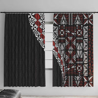Tonga Ngatu Art Tattoo Polynesian Window Curtain LT03 With Hooks Black - Polynesian Pride