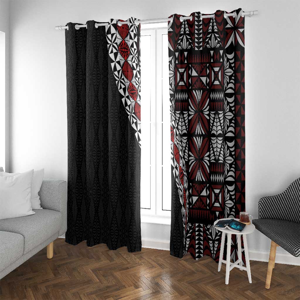 Tonga Ngatu Art Tattoo Polynesian Window Curtain LT03 With Grommets Black - Polynesian Pride