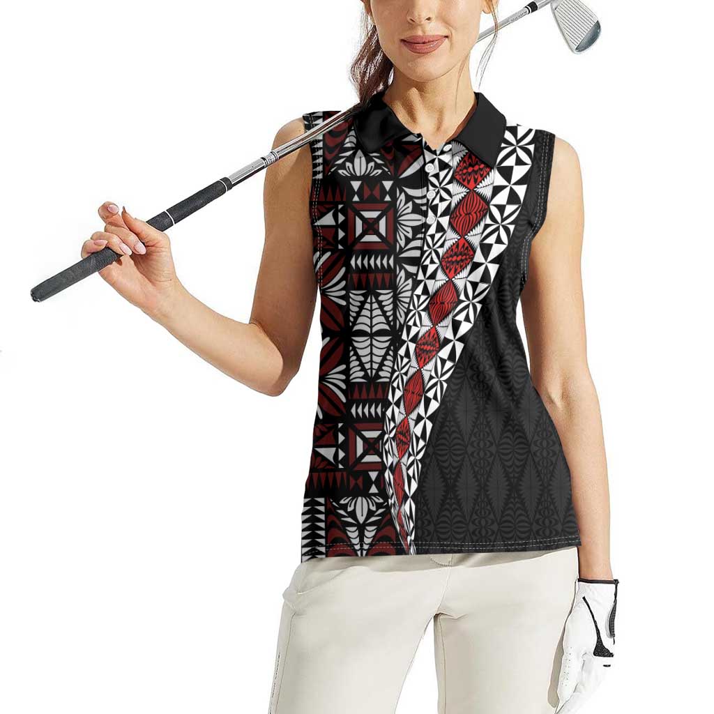 Tonga Ngatu Art Tattoo Polynesian Women Sleeveless Polo Shirt