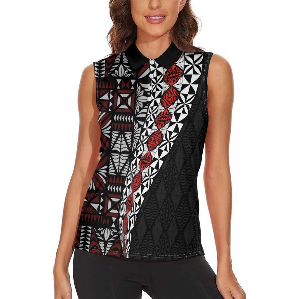Tonga Ngatu Art Tattoo Polynesian Women Sleeveless Polo Shirt