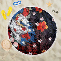 Hawaiian and Japanese Together Beach Blanket Hibiscus and Koi Fish Polynesian Pattern Colorful Style LT03 One Size 150cm Red - Polynesian Pride