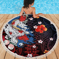 Hawaiian and Japanese Together Beach Blanket Hibiscus and Koi Fish Polynesian Pattern Colorful Style LT03 - Polynesian Pride