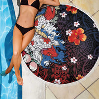 Hawaiian and Japanese Together Beach Blanket Hibiscus and Koi Fish Polynesian Pattern Colorful Style LT03 - Polynesian Pride