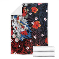 Hawaiian and Japanese Together Blanket Hibiscus and Koi Fish Polynesian Pattern Colorful Style LT03 - Polynesian Pride