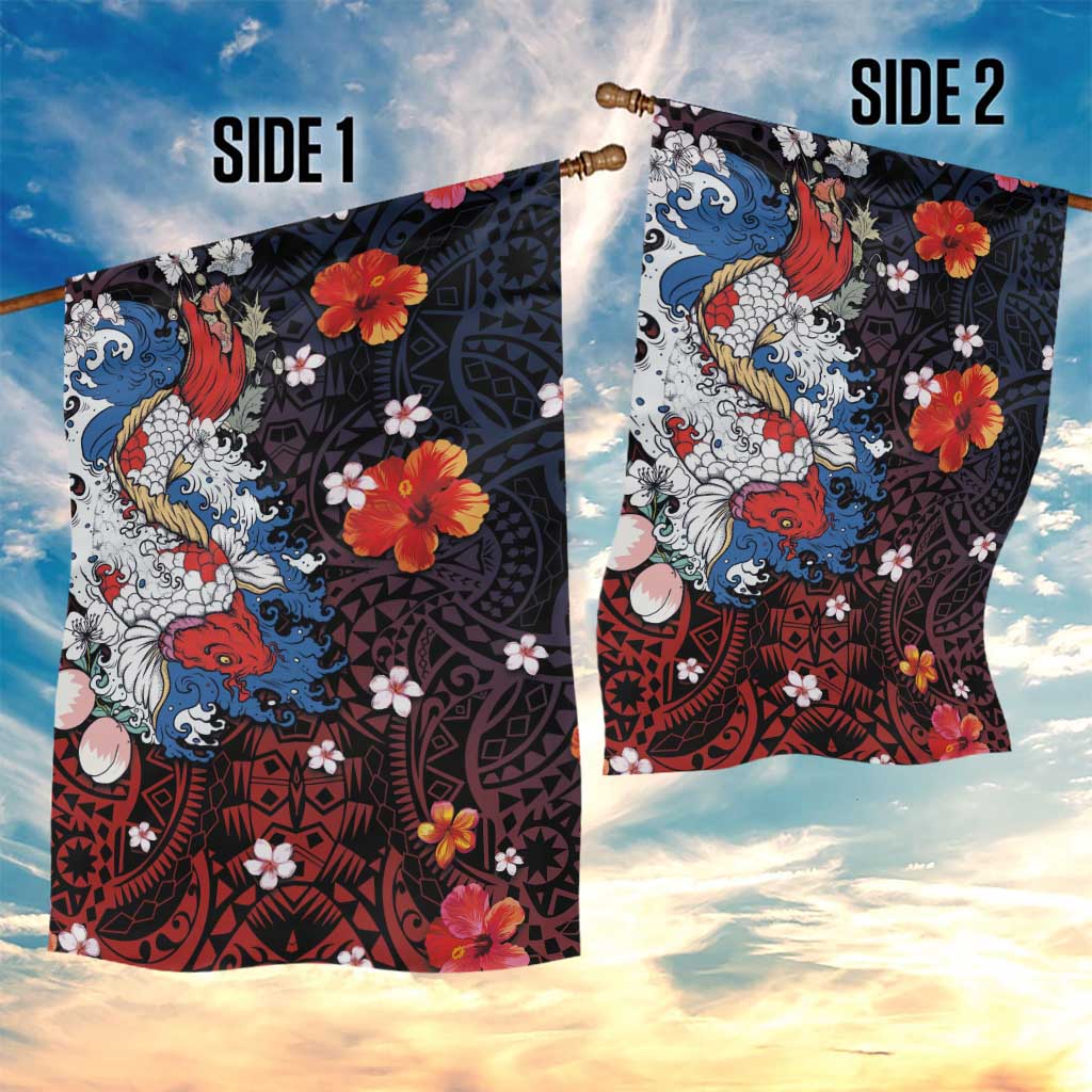 Hawaiian and Japanese Together Garden Flag Hibiscus and Koi Fish Polynesian Pattern Colorful Style LT03 - Polynesian Pride