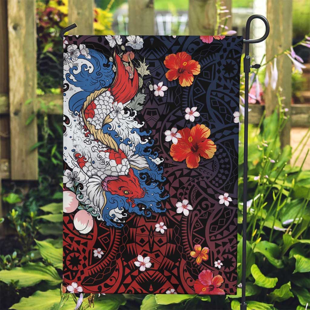 Hawaiian and Japanese Together Garden Flag Hibiscus and Koi Fish Polynesian Pattern Colorful Style LT03 Garden Flag Red - Polynesian Pride