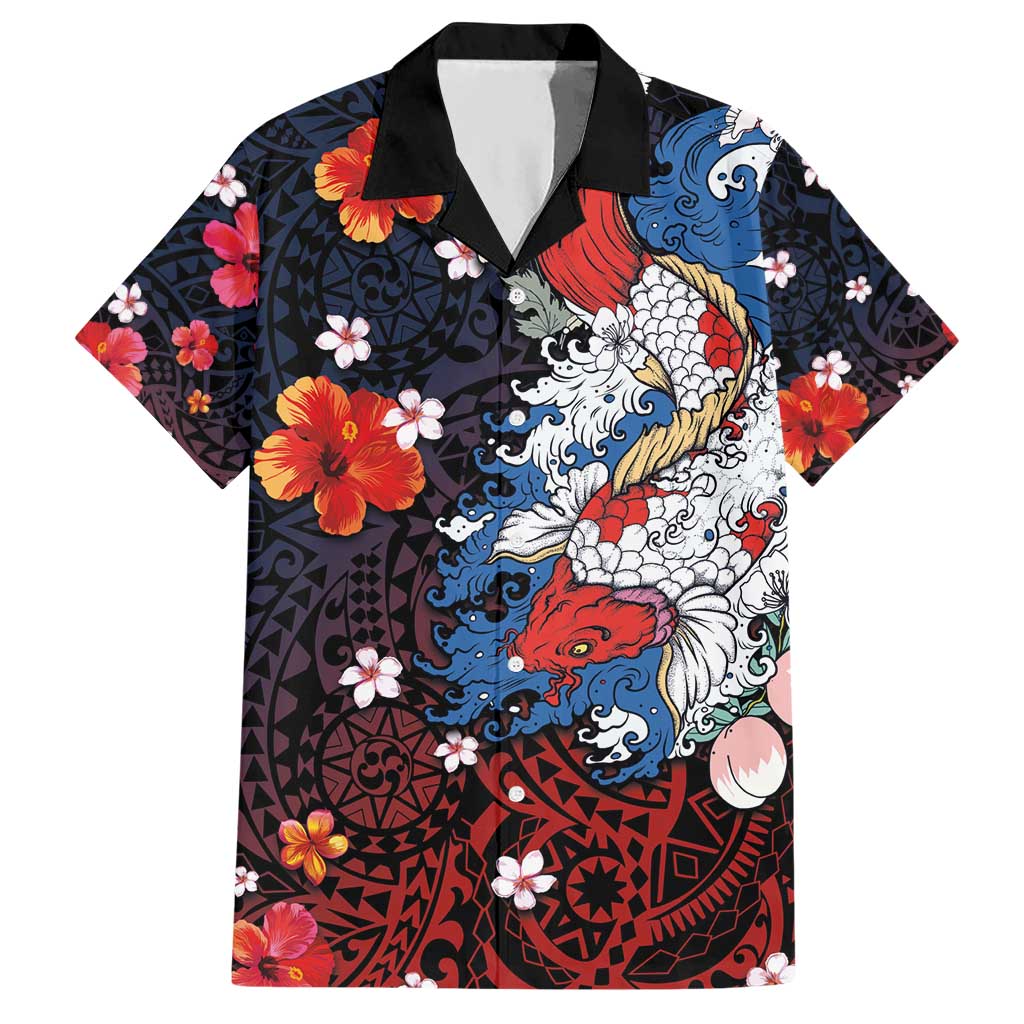Hawaiian and Japanese Together Hawaiian Shirt Hibiscus and Koi Fish Polynesian Pattern Colorful Style LT03 Red - Polynesian Pride