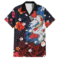 Hawaiian and Japanese Together Hawaiian Shirt Hibiscus and Koi Fish Polynesian Pattern Colorful Style LT03 Red - Polynesian Pride