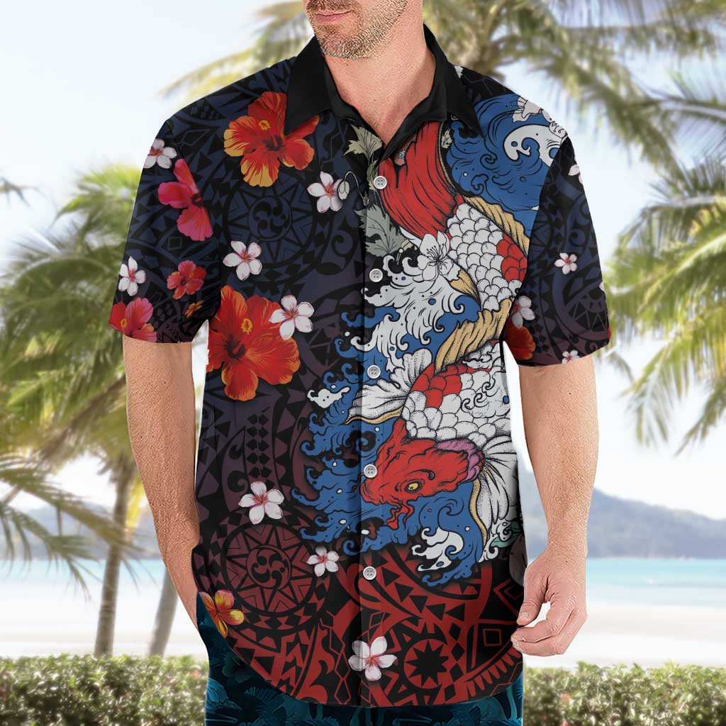 Hawaiian and Japanese Together Hawaiian Shirt Hibiscus and Koi Fish Polynesian Pattern Colorful Style LT03 - Polynesian Pride