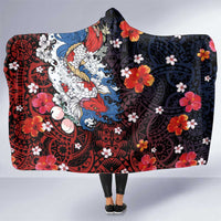 Hawaiian and Japanese Together Hooded Blanket Hibiscus and Koi Fish Polynesian Pattern Colorful Style LT03 One Size Red - Polynesian Pride
