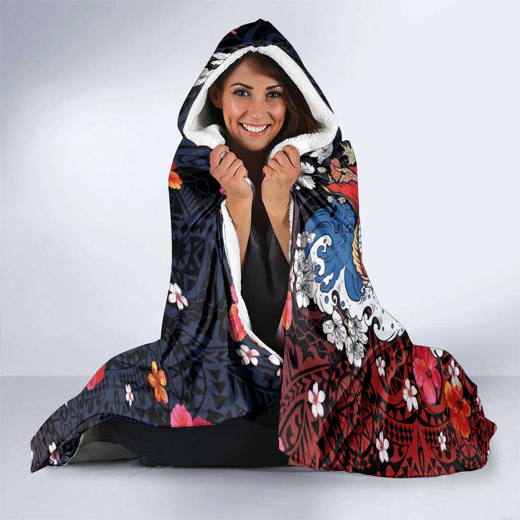 Hawaiian and Japanese Together Hooded Blanket Hibiscus and Koi Fish Polynesian Pattern Colorful Style LT03 - Polynesian Pride