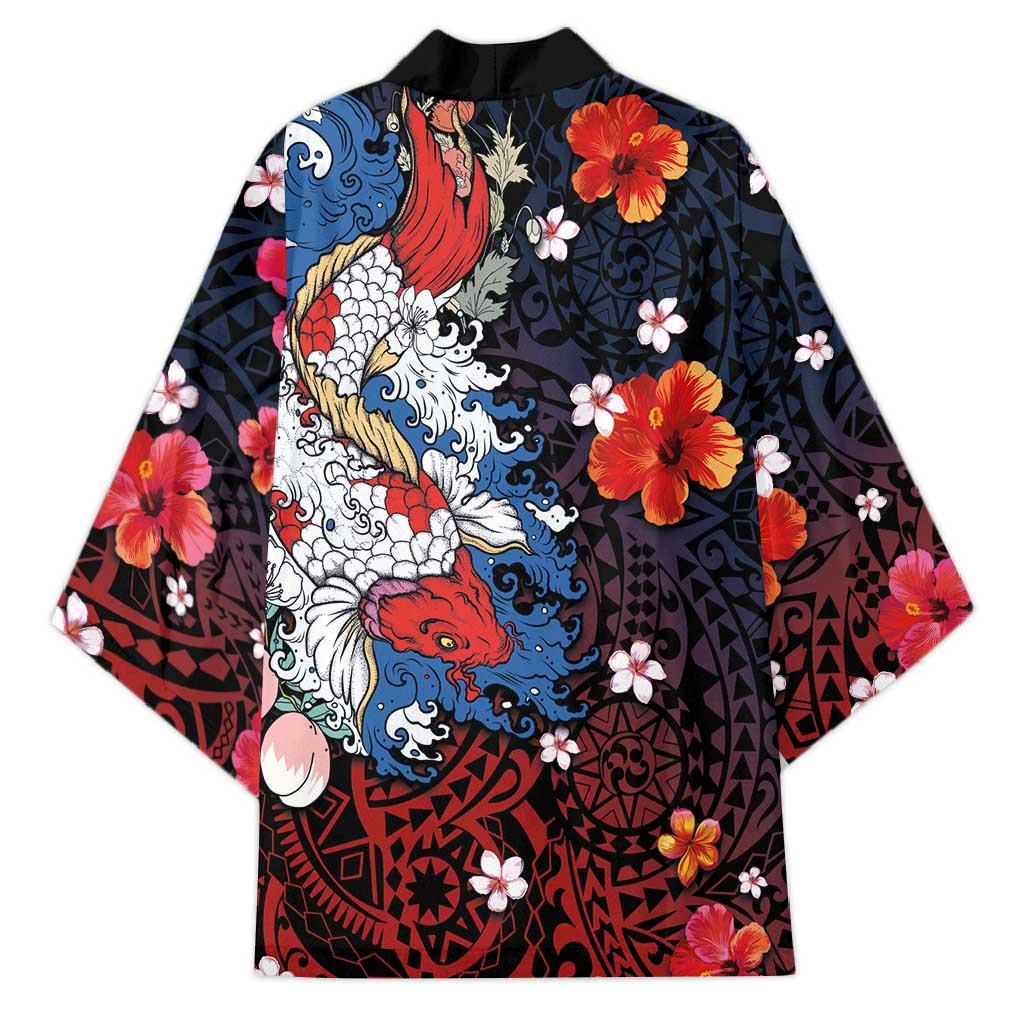 Hawaiian and Japanese Together Kimono Hibiscus and Koi Fish Polynesian Pattern Colorful Style - Polynesian Pride