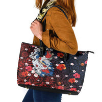 Hawaiian and Japanese Together Leather Tote Bag Hibiscus and Koi Fish Polynesian Pattern Colorful Style LT03 Red - Polynesian Pride