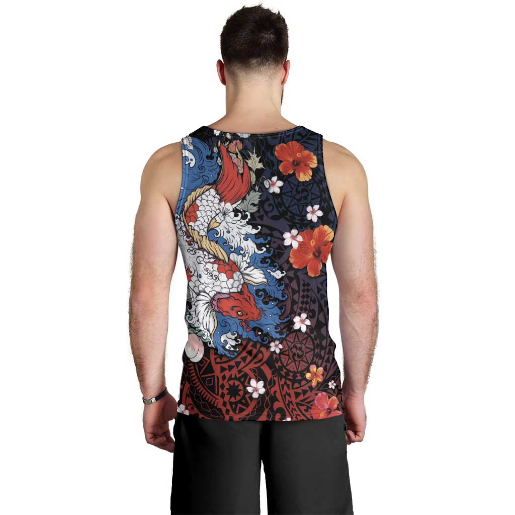 Hawaiian and Japanese Together Men Tank Top Hibiscus and Koi Fish Polynesian Pattern Colorful Style LT03 - Polynesian Pride