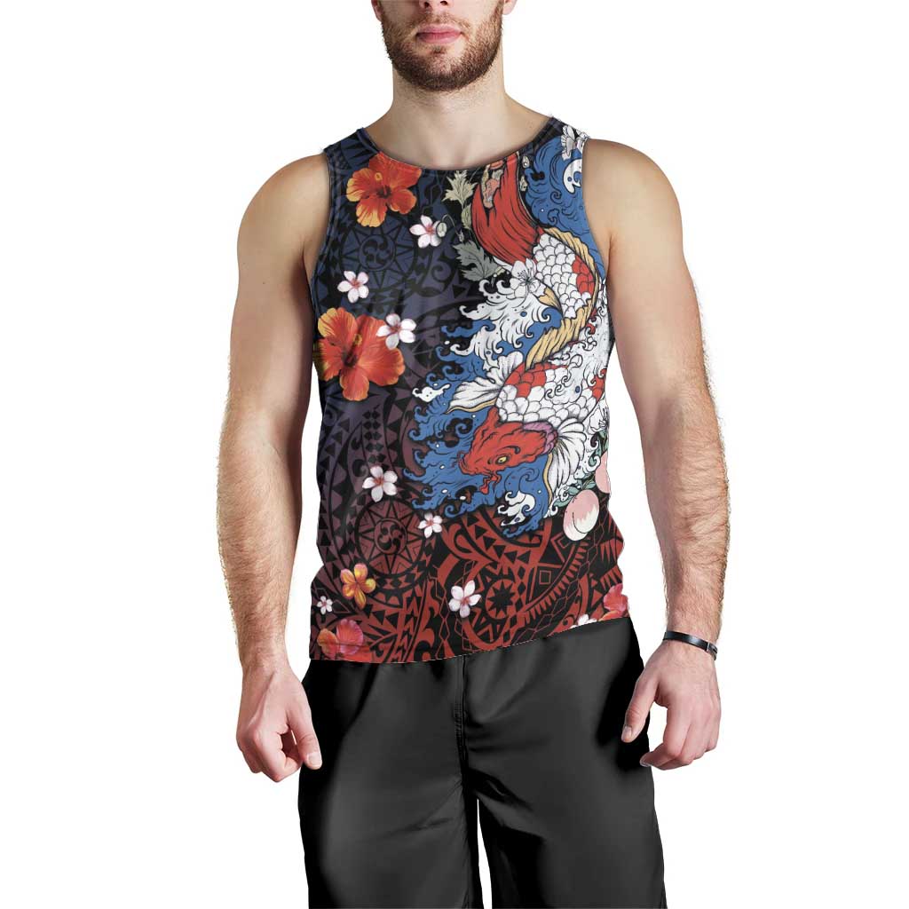 Hawaiian and Japanese Together Men Tank Top Hibiscus and Koi Fish Polynesian Pattern Colorful Style LT03 - Polynesian Pride