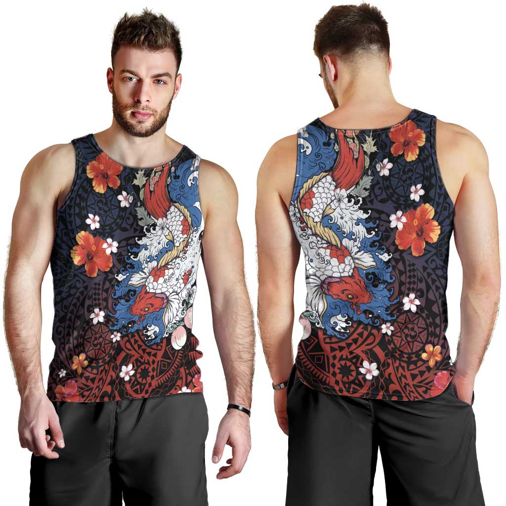 Hawaiian and Japanese Together Men Tank Top Hibiscus and Koi Fish Polynesian Pattern Colorful Style LT03 - Polynesian Pride