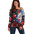 Hawaiian and Japanese Together Off Shoulder Sweater Hibiscus and Koi Fish Polynesian Pattern Colorful Style