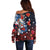 Hawaiian and Japanese Together Off Shoulder Sweater Hibiscus and Koi Fish Polynesian Pattern Colorful Style