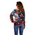 Hawaiian and Japanese Together Off Shoulder Sweater Hibiscus and Koi Fish Polynesian Pattern Colorful Style