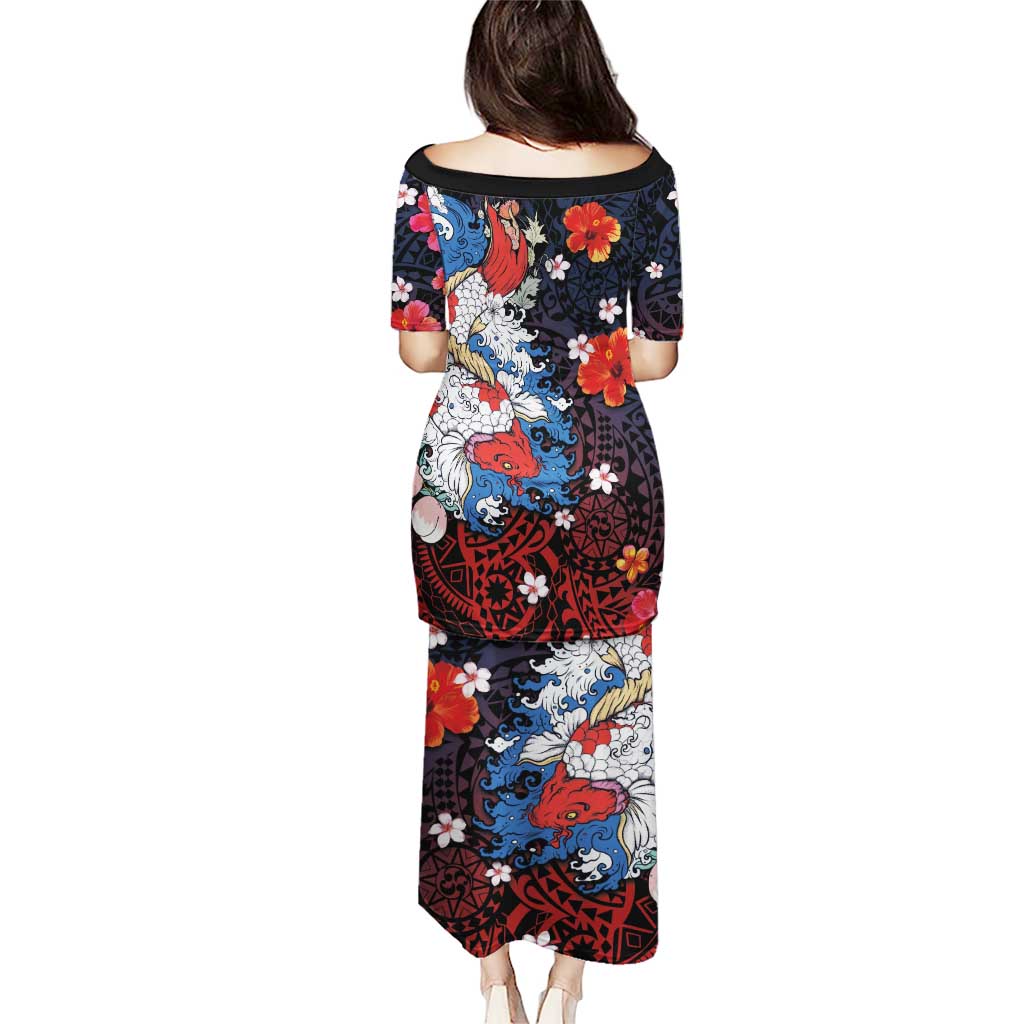 Hawaiian and Japanese Together Puletasi Hibiscus and Koi Fish Polynesian Pattern Colorful Style LT03 - Polynesian Pride