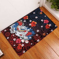 Hawaiian and Japanese Together Rubber Doormat Hibiscus and Koi Fish Polynesian Pattern Colorful Style LT03 - Polynesian Pride