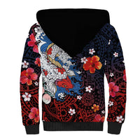 Hawaiian and Japanese Together Sherpa Hoodie Hibiscus and Koi Fish Polynesian Pattern Colorful Style LT03 - Polynesian Pride