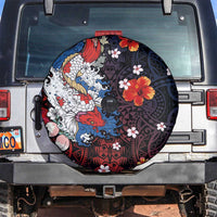 Hawaiian and Japanese Together Spare Tire Cover Hibiscus and Koi Fish Polynesian Pattern Colorful Style LT03 Red - Polynesian Pride