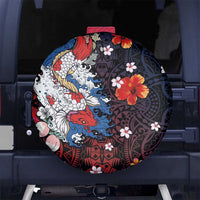 Hawaiian and Japanese Together Spare Tire Cover Hibiscus and Koi Fish Polynesian Pattern Colorful Style LT03 - Polynesian Pride