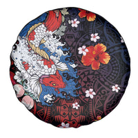 Hawaiian and Japanese Together Spare Tire Cover Hibiscus and Koi Fish Polynesian Pattern Colorful Style LT03 - Polynesian Pride