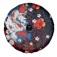 Hawaiian and Japanese Together Spare Tire Cover Hibiscus and Koi Fish Polynesian Pattern Colorful Style LT03 - Polynesian Pride