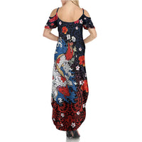Hawaiian and Japanese Together Summer Maxi Dress Hibiscus and Koi Fish Polynesian Pattern Colorful Style LT03 - Polynesian Pride