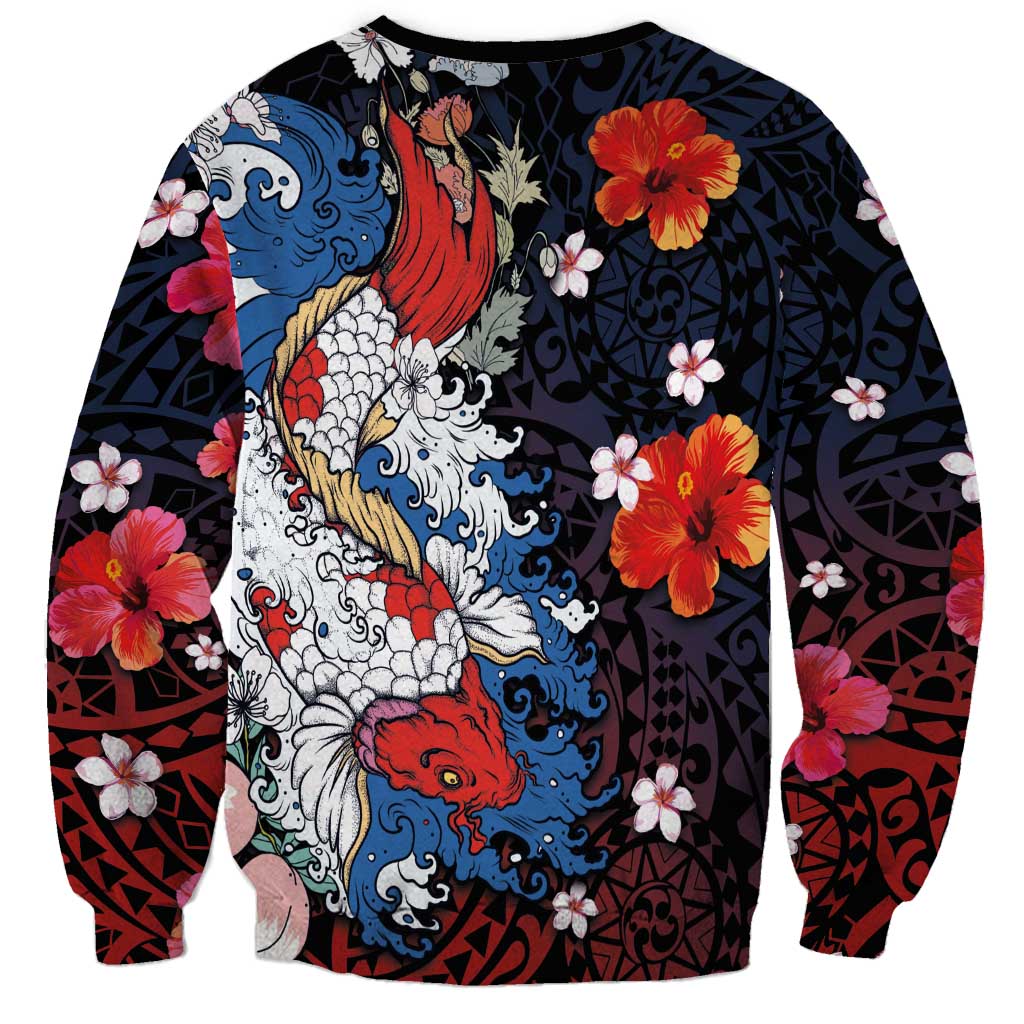 Hawaiian and Japanese Together Sweatshirt Hibiscus and Koi Fish Polynesian Pattern Colorful Style LT03 - Polynesian Pride