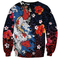 Hawaiian and Japanese Together Sweatshirt Hibiscus and Koi Fish Polynesian Pattern Colorful Style LT03 - Polynesian Pride