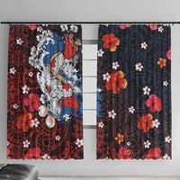Hawaiian and Japanese Together Window Curtain Hibiscus and Koi Fish Polynesian Pattern Colorful Style LT03 With Hooks Red - Polynesian Pride