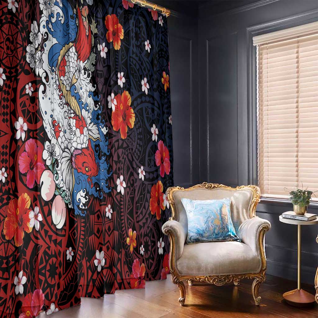 Hawaiian and Japanese Together Window Curtain Hibiscus and Koi Fish Polynesian Pattern Colorful Style LT03 - Polynesian Pride