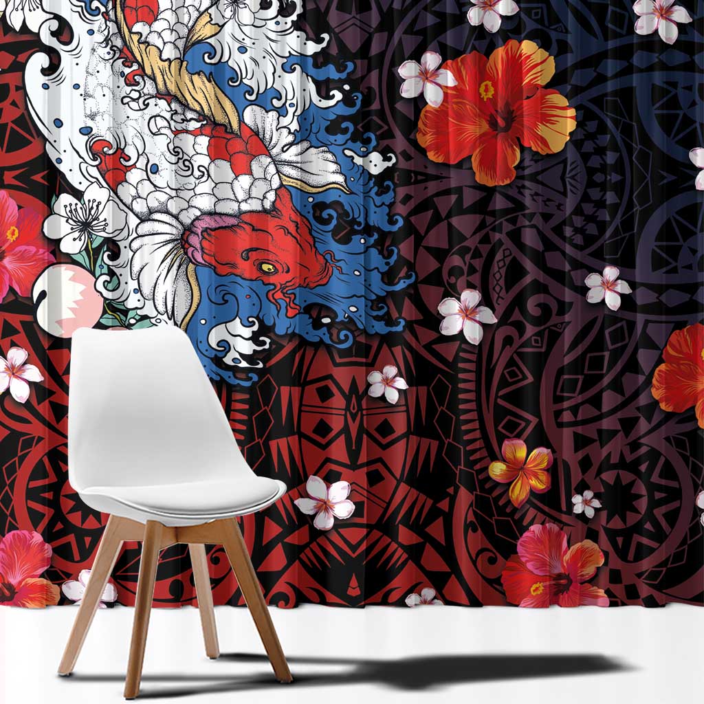 Hawaiian and Japanese Together Window Curtain Hibiscus and Koi Fish Polynesian Pattern Colorful Style LT03 - Polynesian Pride