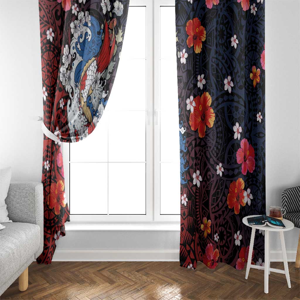 Hawaiian and Japanese Together Window Curtain Hibiscus and Koi Fish Polynesian Pattern Colorful Style LT03 - Polynesian Pride