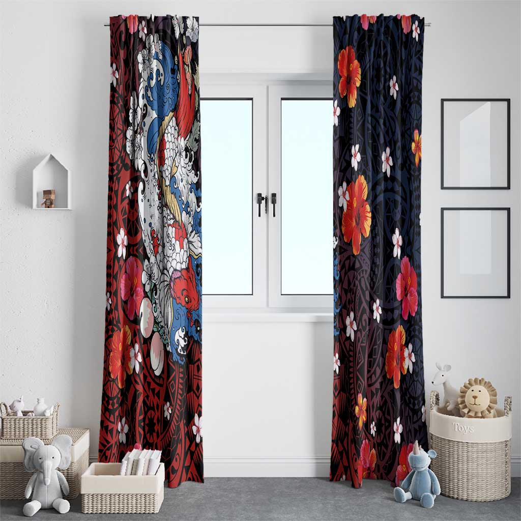 Hawaiian and Japanese Together Window Curtain Hibiscus and Koi Fish Polynesian Pattern Colorful Style LT03 - Polynesian Pride