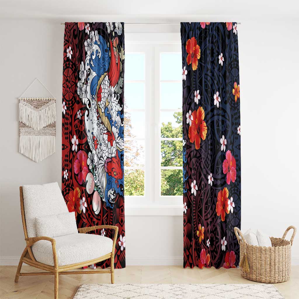 Hawaiian and Japanese Together Window Curtain Hibiscus and Koi Fish Polynesian Pattern Colorful Style LT03 - Polynesian Pride