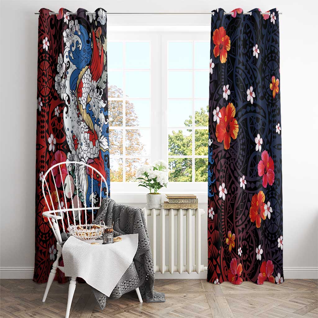 Hawaiian and Japanese Together Window Curtain Hibiscus and Koi Fish Polynesian Pattern Colorful Style LT03 - Polynesian Pride