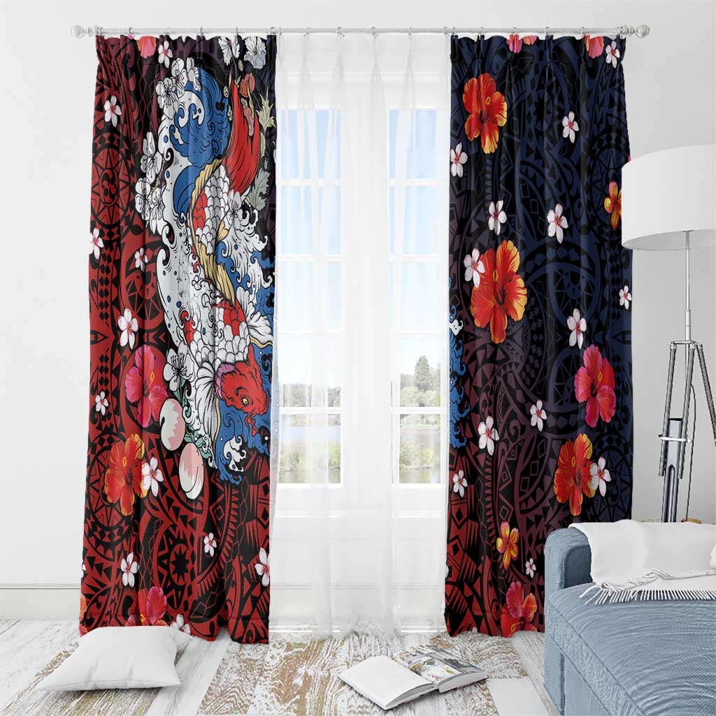 Hawaiian and Japanese Together Window Curtain Hibiscus and Koi Fish Polynesian Pattern Colorful Style LT03 - Polynesian Pride