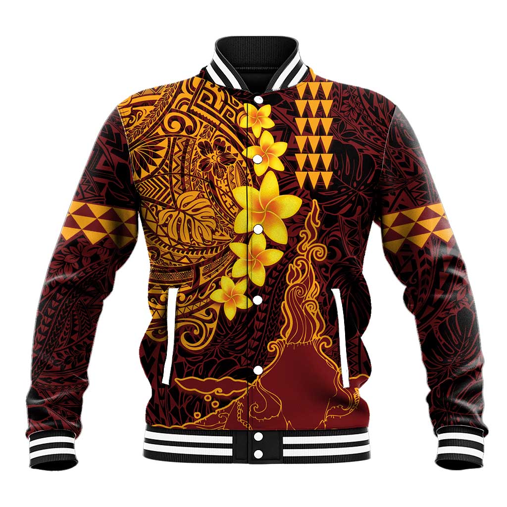 Hawaii Volcano Baseball Jacket Polynesian and Kakau Pattern LT03 Unisex Red - Polynesian Pride