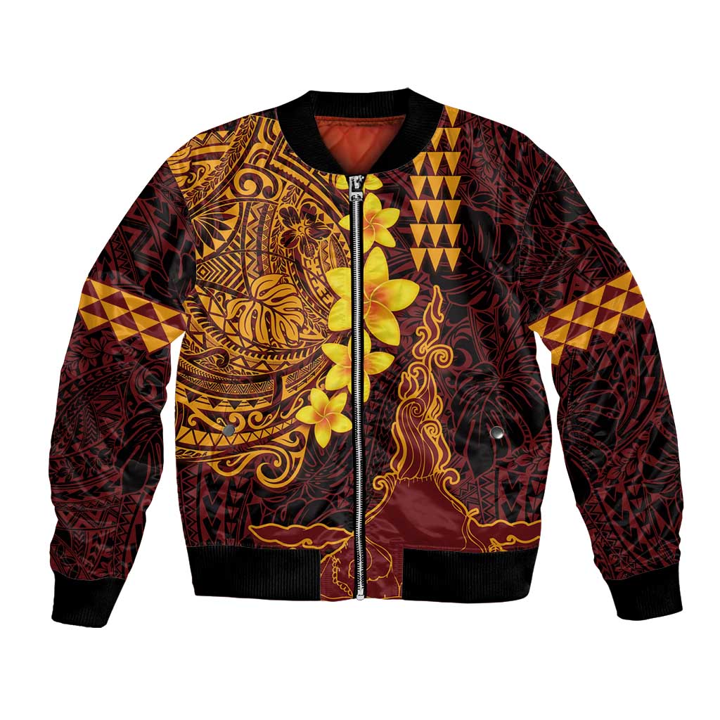 Hawaii Volcano Bomber Jacket Polynesian and Kakau Pattern