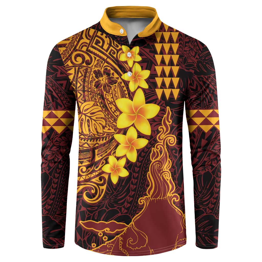 Hawaii Volcano Button Sweatshirt Polynesian and Kakau Pattern LT03 Red - Polynesian Pride