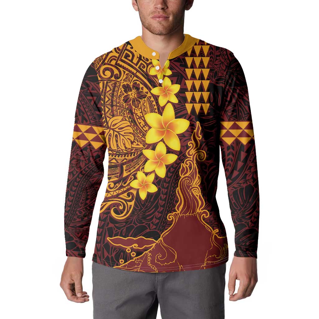 Hawaii Volcano Button Sweatshirt Polynesian and Kakau Pattern LT03 - Polynesian Pride