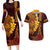 Hawaii Volcano Couples Matching Long Sleeve Bodycon Dress and Hawaiian Shirt Polynesian and Kakau Pattern