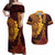 Hawaii Volcano Couples Matching Off Shoulder Maxi Dress and Hawaiian Shirt Polynesian and Kakau Pattern